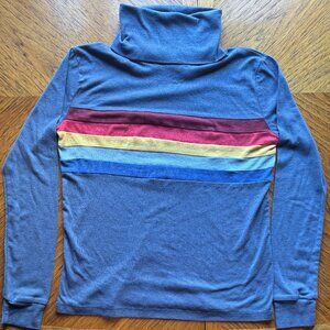 (L) MODCLOTH CAMP COLLECTION Blue w/ Rainbow Stripes Longsleeve AND Turtleneck!